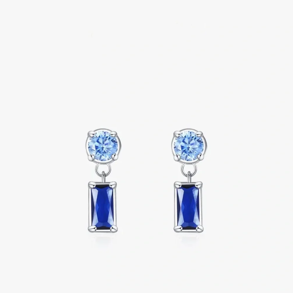 Anthro 2-tone Blue Sapphire Crystal Geometrical Sterling Silver Stud Earrings - Picture 2 of 16